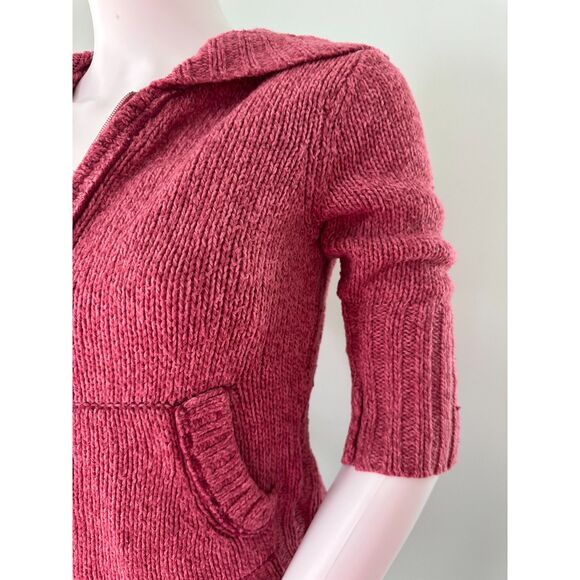 Vintage Y2k Mudd Burgundy Red Knit Zip Up Cropped Short Sleeve Sweater Jacket XS - Picture 9 of 10